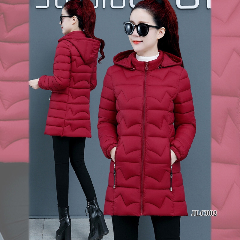 Áo khoác phao nữ dáng dài, mũ chùm tháo rời, thời trang Hàn Quốc SAM051-JLC002