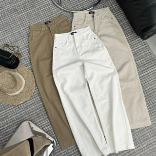 YURI JEANS - Quần Jean Nữ Ống Suông Màu trắng be nâu May viền Túi Cuốn Mã43