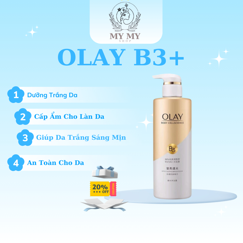 Sữa Dưỡng Thể Olay B3 Vitamin E Dưỡng Trắng Da -  Sản Phẩm Olay B3 Cấp Ẩm Toàn Thân - Mẫu Mới Từ MyM