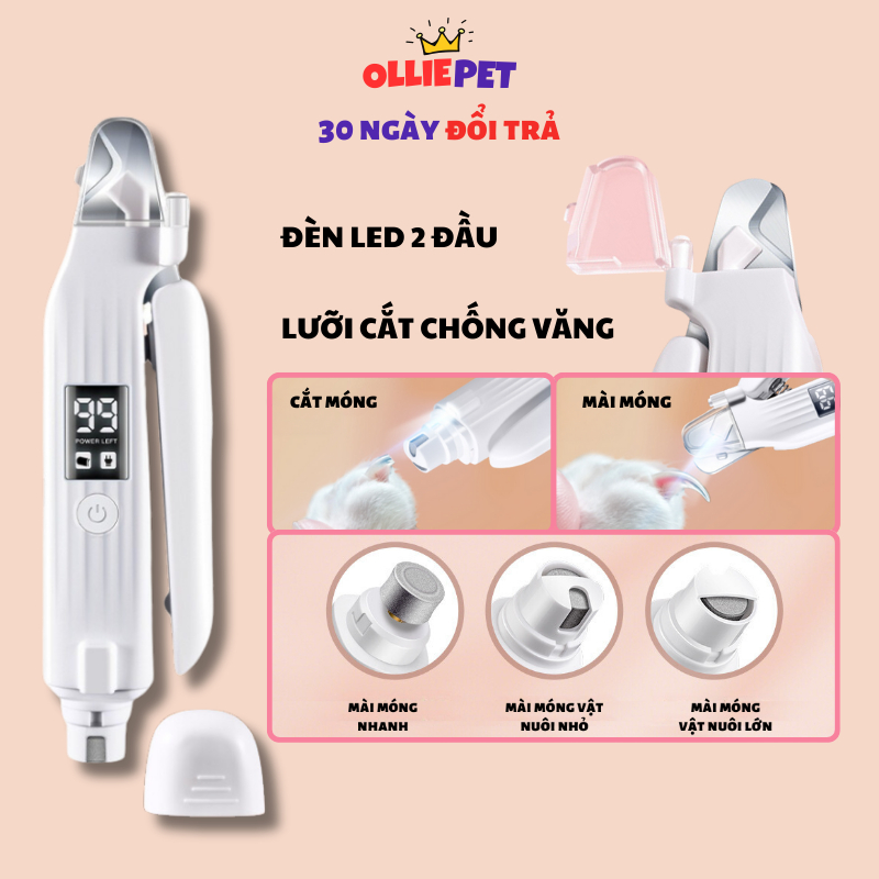 Kìm 2 trong 1 cắt móng, mài móng cho chó mèo có đèn led 2 đầu chiếu soi rõ tuỷ cắt nhanh an toàn tiện lợi