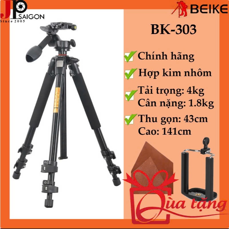 CHÂN MÁY ẢNH, MÁY QUAY BEIKE BK-303 + QUÀ TẶNG
