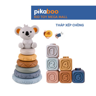  Đồ chơi tháp xếp chồng montessori tròn gấu và hình khối cao cấp Pikaboo giúp bé phát triển sớm 
