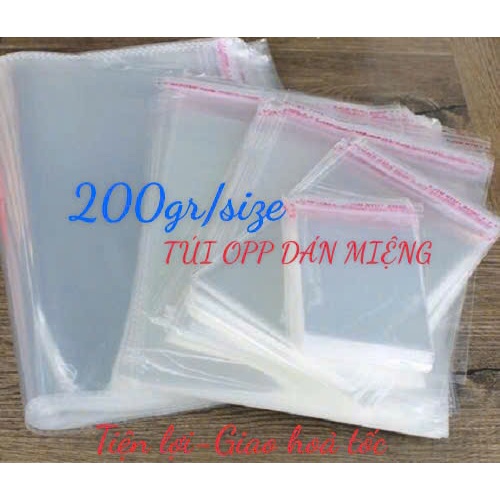 {200gr/size} túi OPP dán miệng đựng quần áo