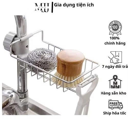 Kệ gắn vòi inox để đồ rửa chén.
