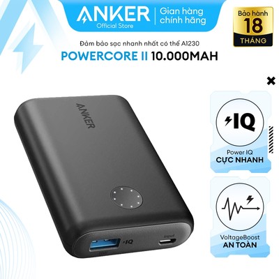 [KHÔNG SẠC NHANH+KHÔNG CÓ CỔNG TYPE-C] Sạc dự phòng ANKER PowerCore II 10KmAh PowerIQ 2.0 tươg thích QC 3.0 18w - A1230