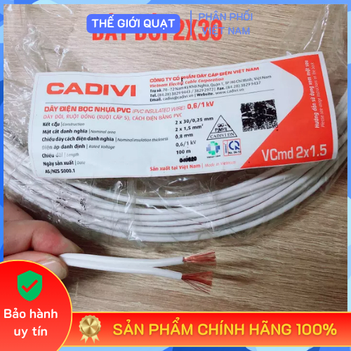 [HỎA TỐC] Dây điện đôi VCmd Cadivi 2x30 (2x1.5mm) cuộn 100 mét - Hàng chính hãng