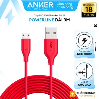 [KHÔNG DÙNG CHO IPHONE] Cáp sạc ANKER PowerLine Micro USB dài 3.0m - A8134