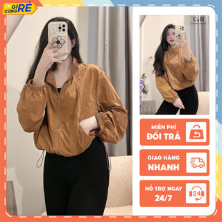 Áo Khoác Gió nữ Nâu tây dây rút Hàng 2 Lớp chắn gió chống nắng Hàn Quốc C&H Clothing
