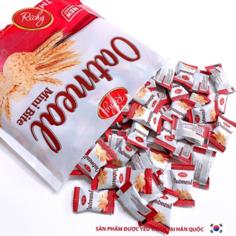 Bánh yến mạch Hàn Quốc Oatmeal Richy vị bơ sữa ngọt dịu, giòn xốp túi 250g - Ăn Vặt, Snack