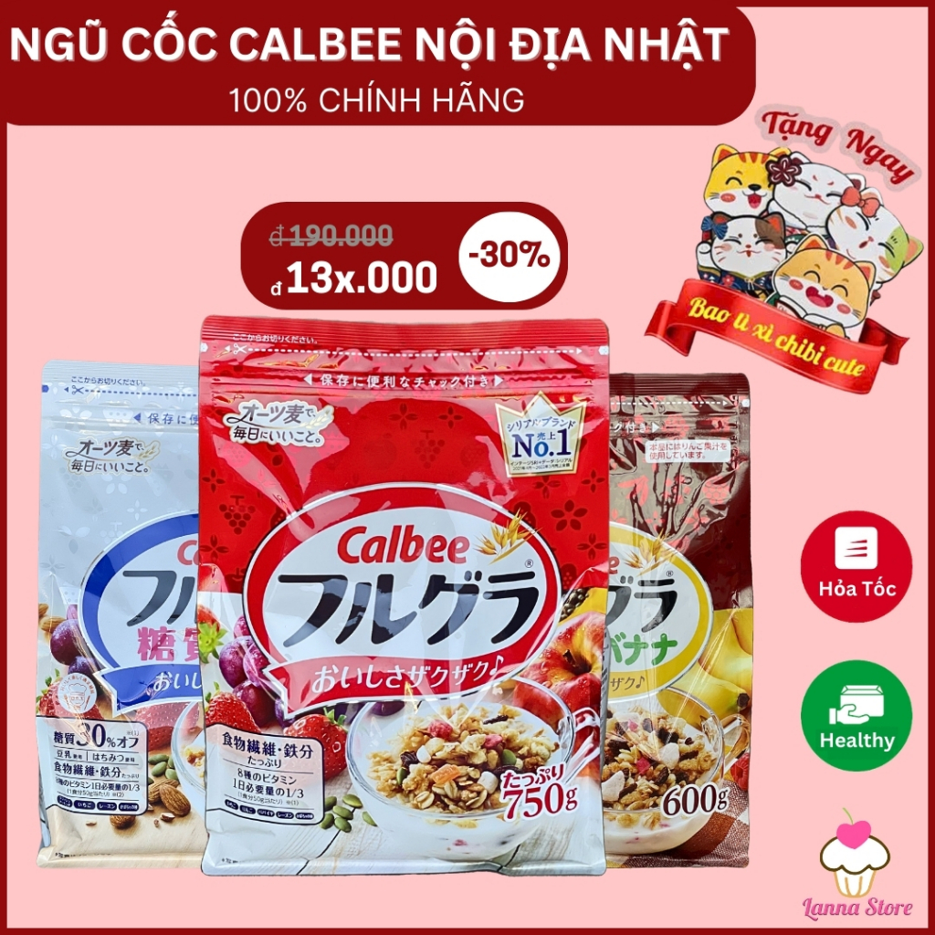 【DATE MỚI + ĐỦ VỊ 】Ngũ cốc Calbee Nhật Bản Mix Sữa Trái Cây Sấy Granola Ăn Sáng Eatclean Lanna Store