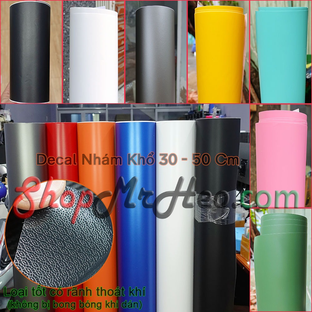 [Cuộn 30,60cm] Decal Vinyl Nhám Mịn Nhiều Màu - Vinyl Dán Điện Thoại, Laptop, Xe, Oto