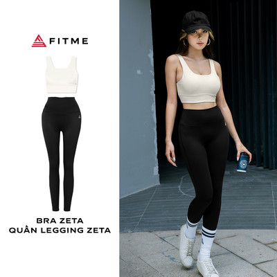 Bộ đồ tập gym yoga Fitme áo bra thể thao nữ Zeta Light Grey, quần legging Zeta Đen