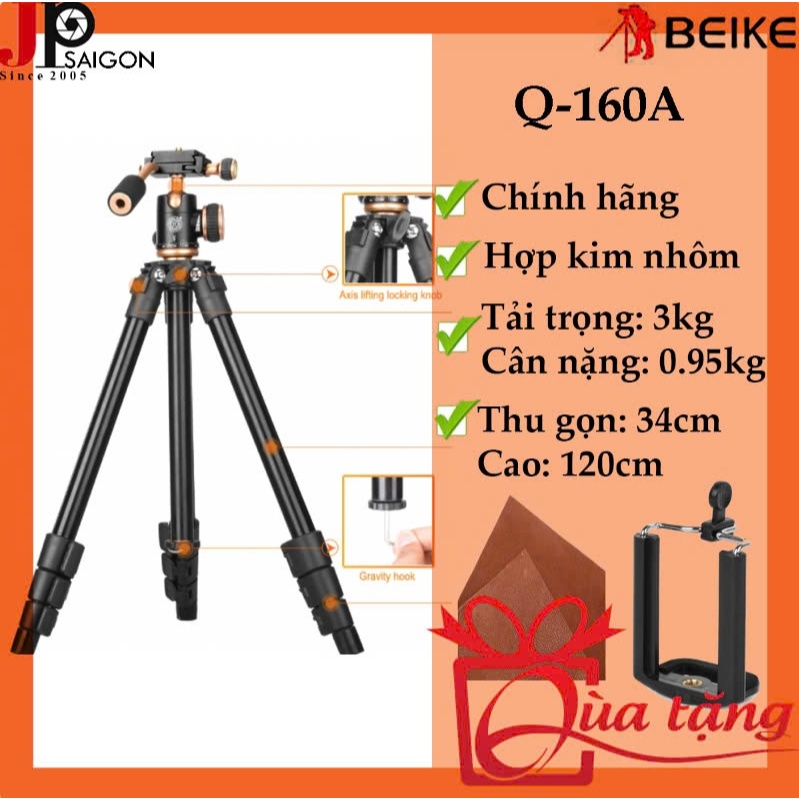 CHÂN MÁY ẢNH TRIPOD BEIKE Q160S + QUÀ TẶNG