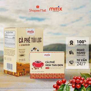 Combo tiện lợi, 1 Hộp cà phê túi lọc Mitix 72g và 1 Hộp cà phê hòa tan đen 30g