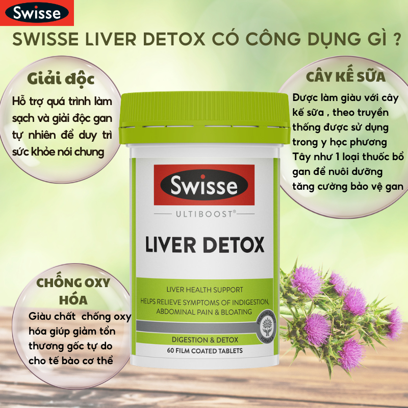 Thải độc gan Swisse Ultiboost Liver Detox 120 viên đào thải độc tốc , thanh lọc cơ thể và bảo vệ gan