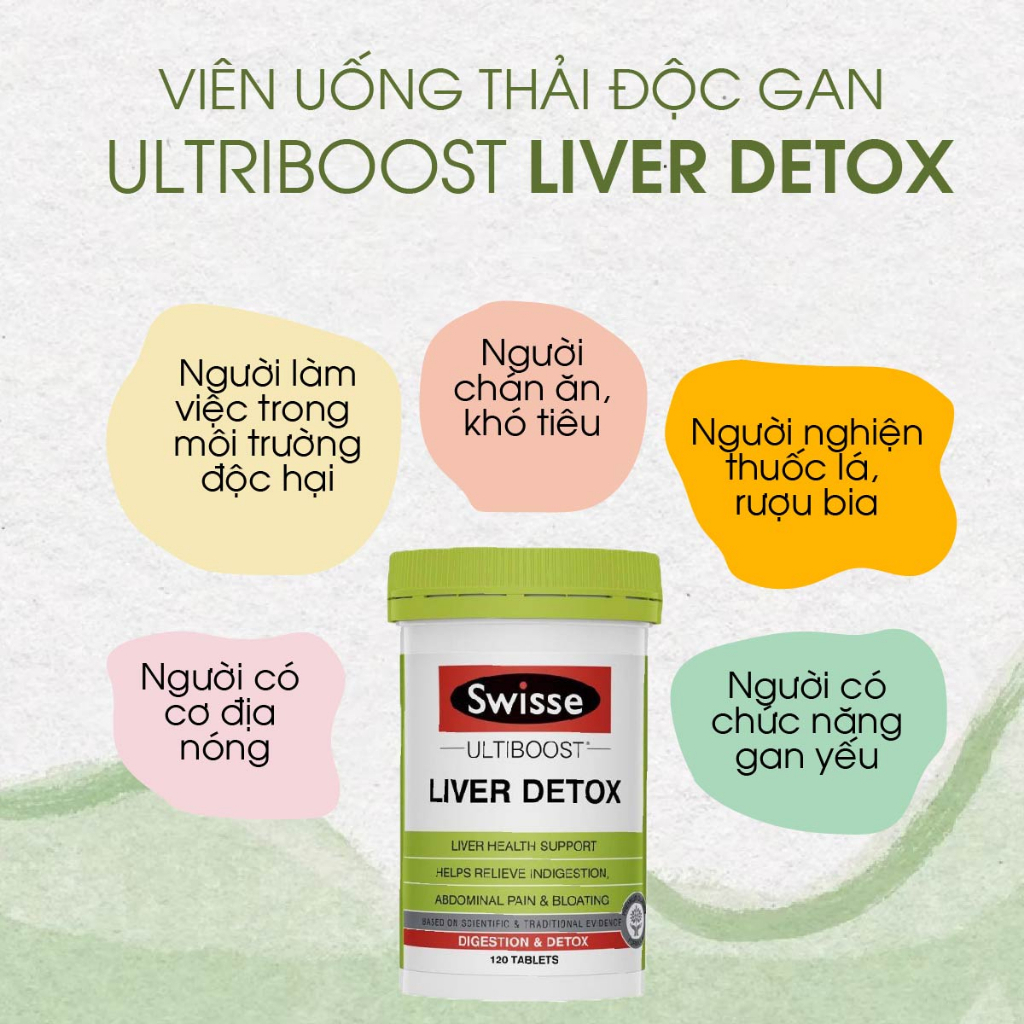 Thải độc gan Swisse Ultiboost Liver Detox 120 viên đào thải độc tốc , thanh lọc cơ thể và bảo vệ gan