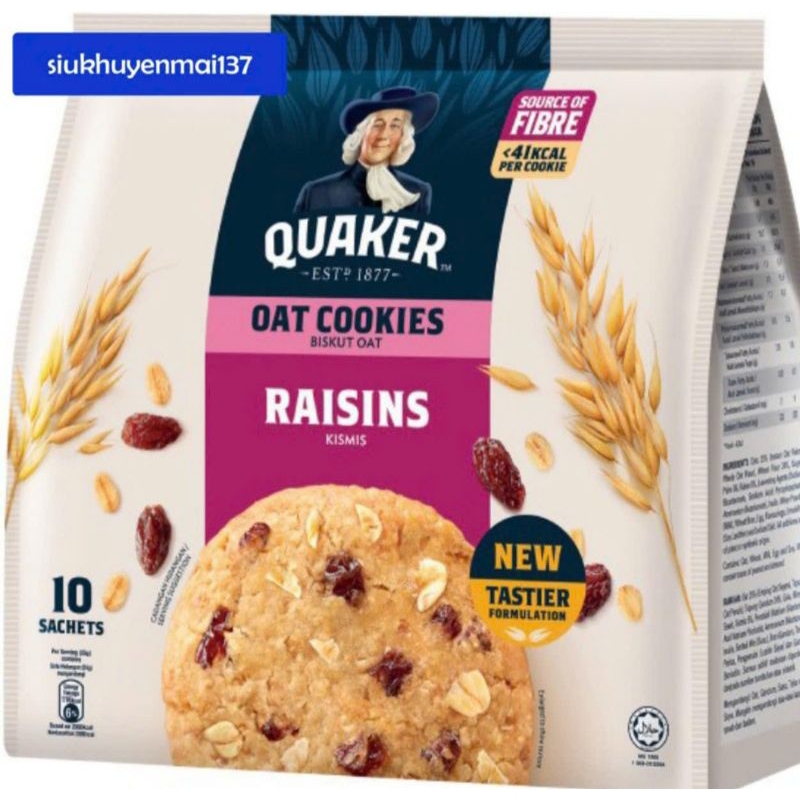 Bánh yến mạch Quaker 250 g (10 gói) nho khô ,hsd: 1/2027