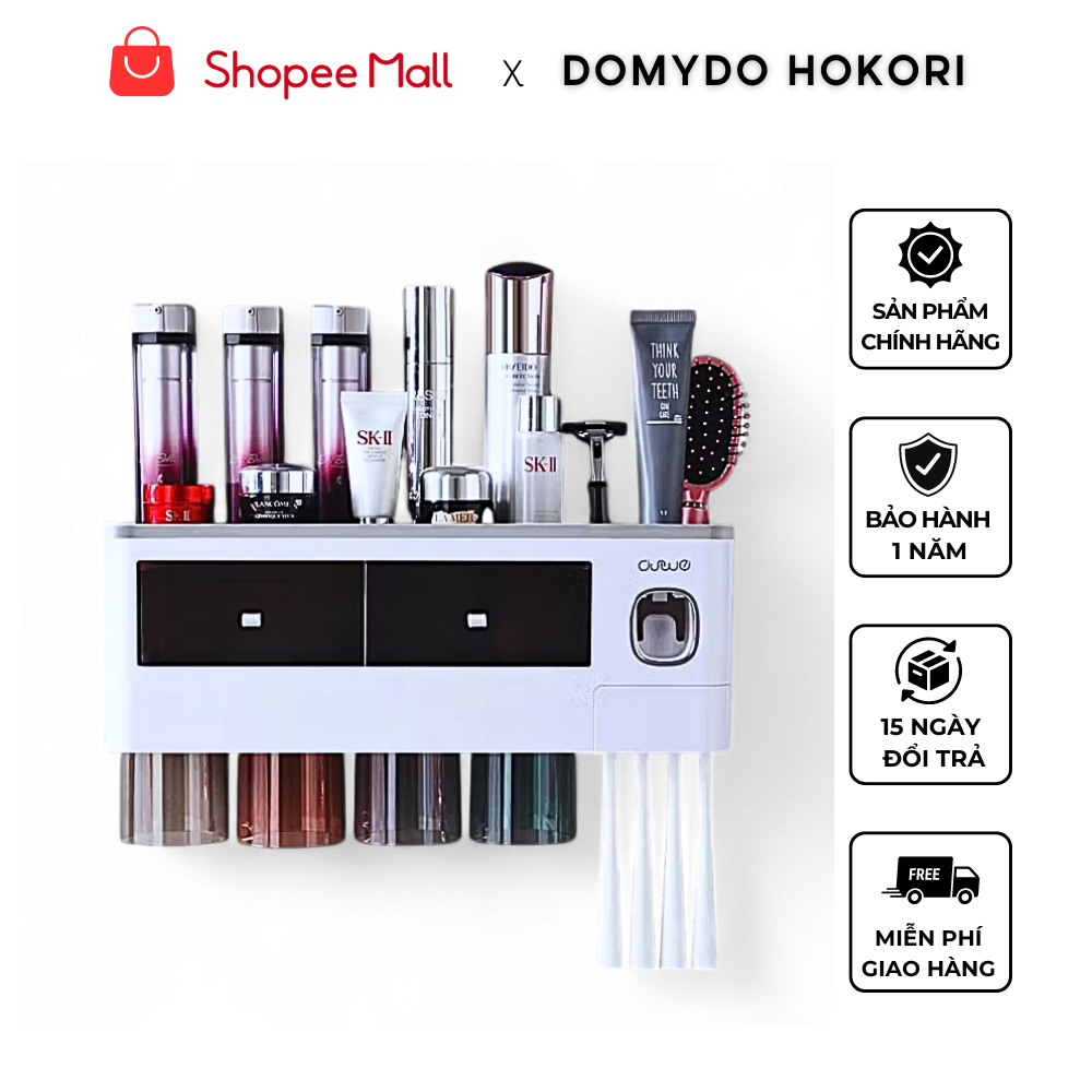 Bộ Nhả Kem Đánh Răng Tự Động, Kệ Để Bàn Chải Dán Tường 2-3-4 Cốc Trong Suốt, Chất Kiệu Nhựa ABS