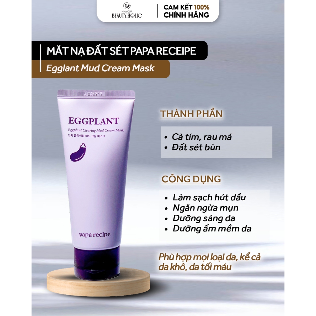 [SALE LỖ DỌN KHO DATE T1/26] Mặt nạ đất sét cà tím PAPA RECEIPE Egglant Mud Cream Mask