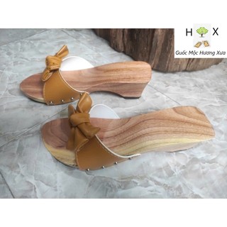 Guốc Gỗ Guốc Mộc 5 Phân Quai Nơ ( đế cao su 2 lớp )