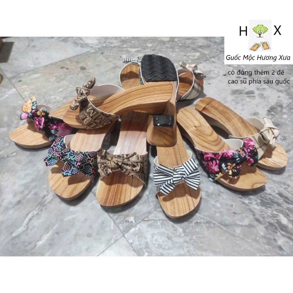 Guốc Gỗ Guốc Mộc 5 Phân Quai Nơ ( đế cao su 2 lớp )