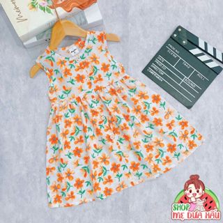 Váy lanh bé gái, đầm tole cho bé gái sát nách nút hoa 10-42kg Shop mẹ dưa hấu