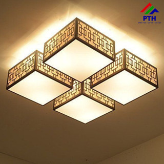 Mẫu Đèn Gỗ Ốp Trần Vuông Tròn Cao Cấp Họa Tiết Hoa Văn Thiết Kế Độc Đáo.