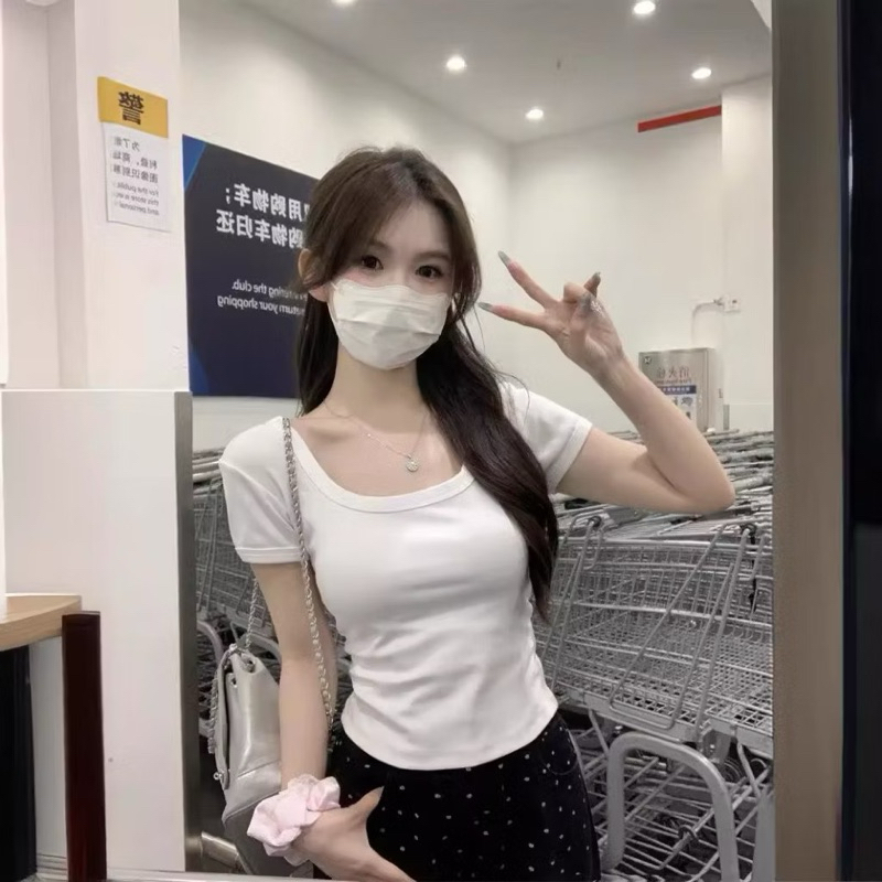 HV - Áo Thun Cổ U bản to Cộc Tay Body Tôn Dáng Chất Cotton Mềm Mịn | BigBuy360 - bigbuy360.vn