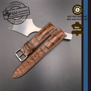 Dây đồng hồ chế tác thủ công chất liệu da cá sấu màu nâu socola, xanh navy size dây 16/ 18/ 20/ 22/ 24 - Gu Leather