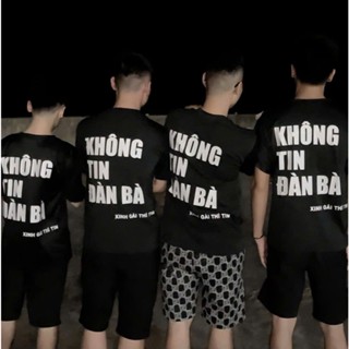 Áo Thun Unisex Không Tin Đàn Bà / Không Tin Đàn Ông in Nhũ Kim Tuyến Lấp Lánh Chất Vải Thun Poly Mềm Mịn Form Rộng Trend