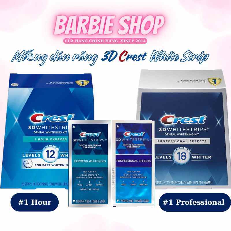 [ Lẻ ] Miếng Dán Trắng Răng Crest 3D Whitestrips 1 Hour / Professional Effects [USA]