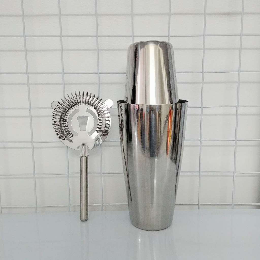 combo boston shaker inox và Strainer chặn đá inox