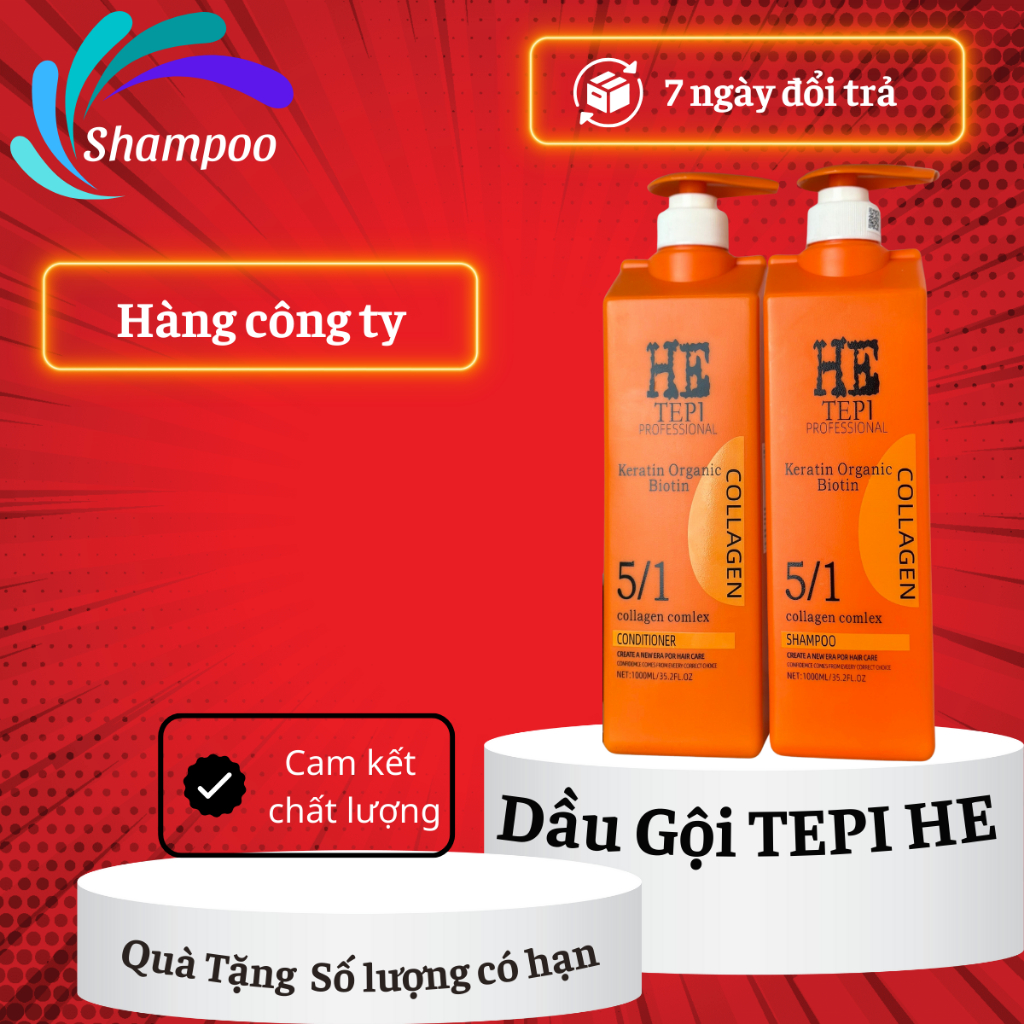 Dầu gội Tepi He 1000ml giảm gãy rụng tóc - Dầu xả He giúp phục hồi giảm rụng giảm nấm tóc chính hãng