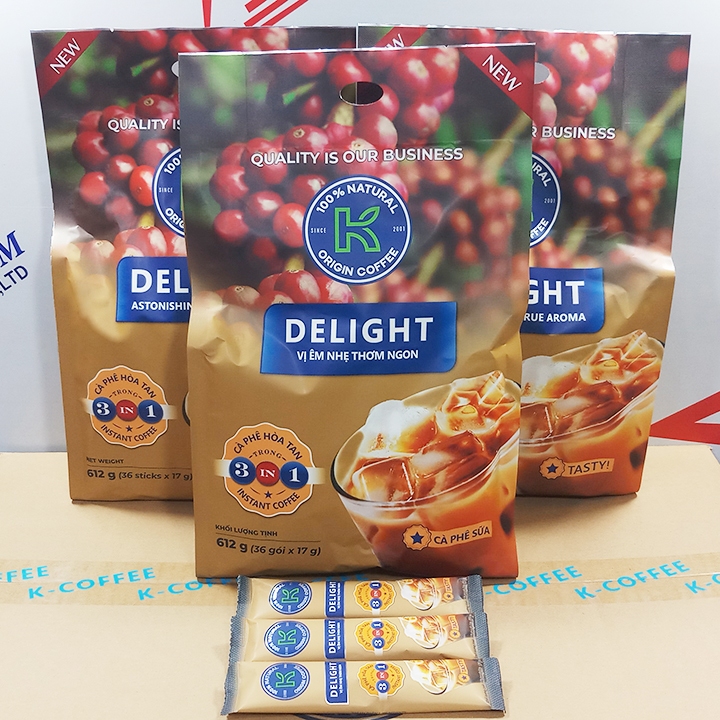 03 bịch Cà phê sữa K Delight Phúc Sinh (mỗi bịch 612g x 36 gói nhỏ 17g)