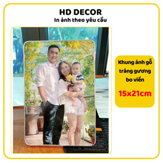   ĐN  Khung ảnh gỗ tráng gương bo viền cỡ 15x21cm in theo yêu cầu 