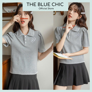 Áo Polo Nữ Minty Thêu Trái Tim Đi Chơi Dạo Phố Nhẹ Nhàng Thanh Lịch. Áo Polo Vải Len Mềm Mại Thoáng Mát Blue Chic