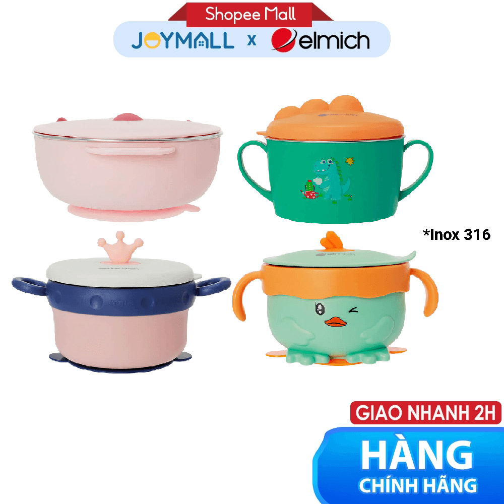 Bát ăn trẻ em Elmich EL-0008VIT EL-0008KL EL-0008GAU EL-0008VM, Hàng chính hãng, họa tiết dễ thương, inox 316 -JoyMall