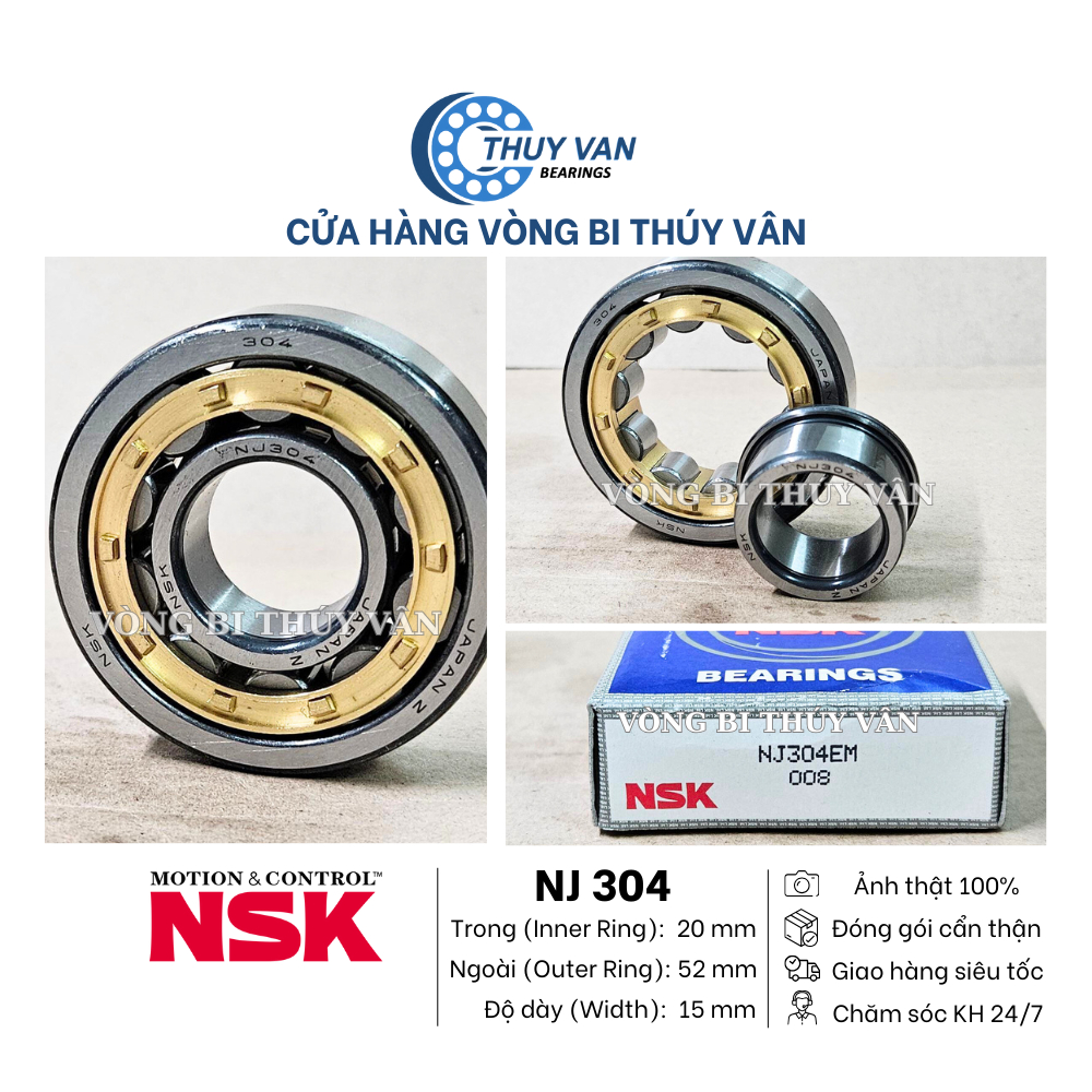 Vòng bi bạc đạn đũa đỡ một dãy NJ (ca trong tụt một bên) 304 305 306 307 308 309 hãng NSK