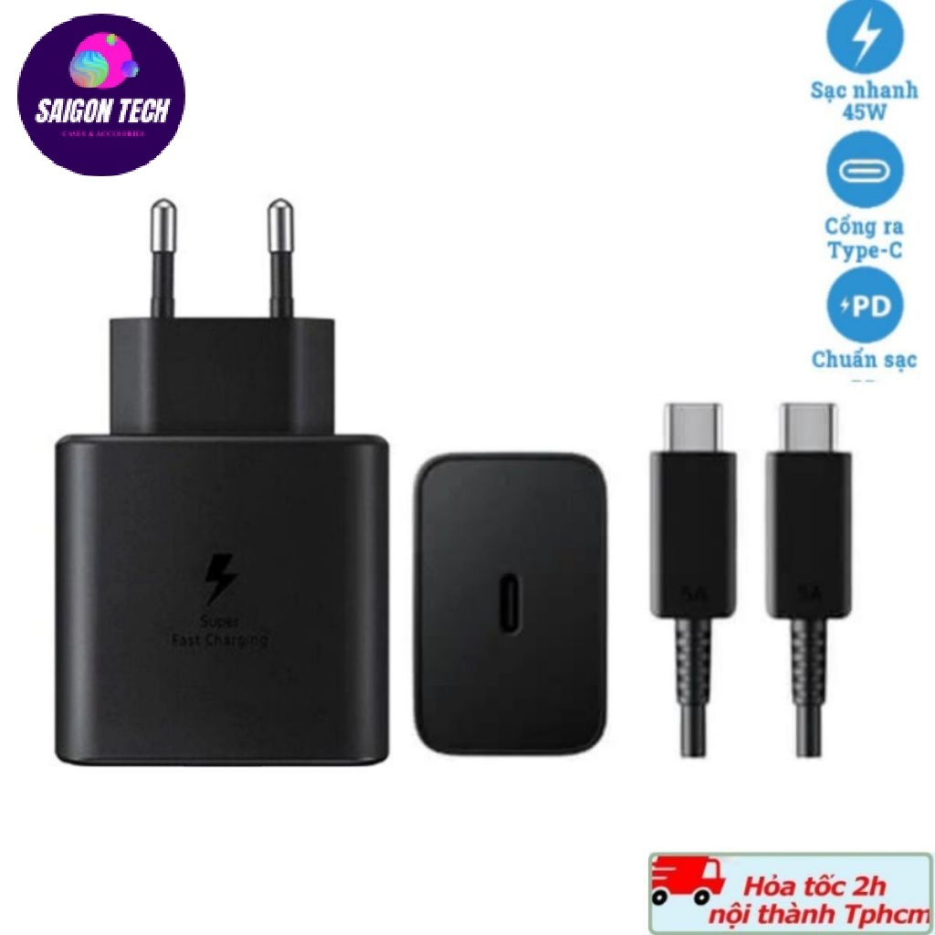 Sạc nhanh 45W, Củ sạc nhanh 45W + cáp sạc nhanh type c to type c Bảo hành 12 Tháng