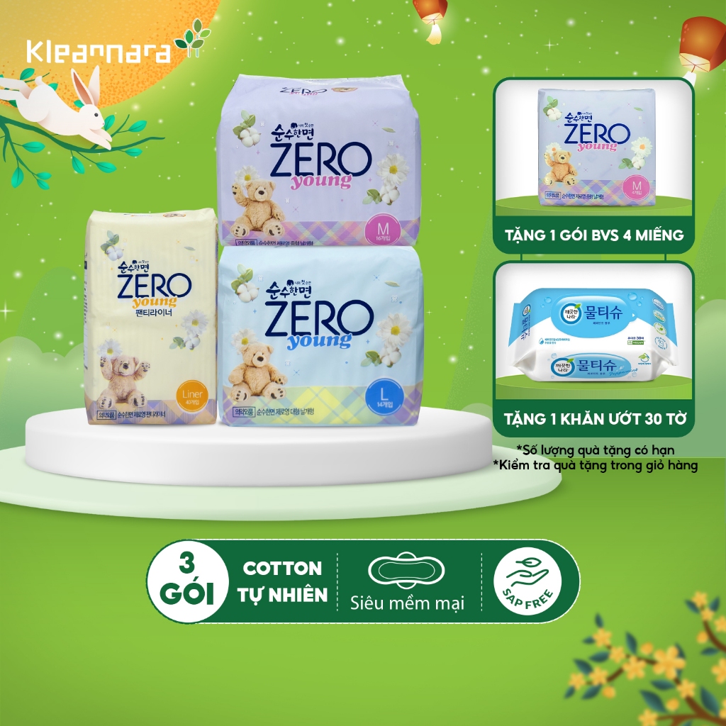 Combo 3 Băng Vệ Sinh Kleannara Zero Young Hàn Quốc Siêu Mềm Mại, Không Mùi Các Size