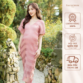  Đầm Bầu SACHIMOM - Váy Bầu Dáng Suông Dài Dập Ly SCARLET DRESS 