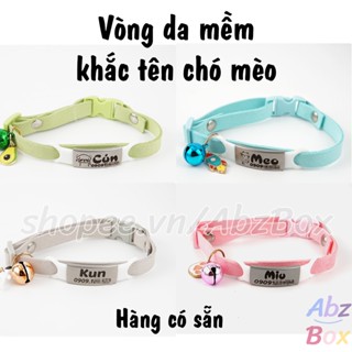 Vòng khắc tên chó mèo, vòng cổ da mềm cho thú cưng AbzBox
