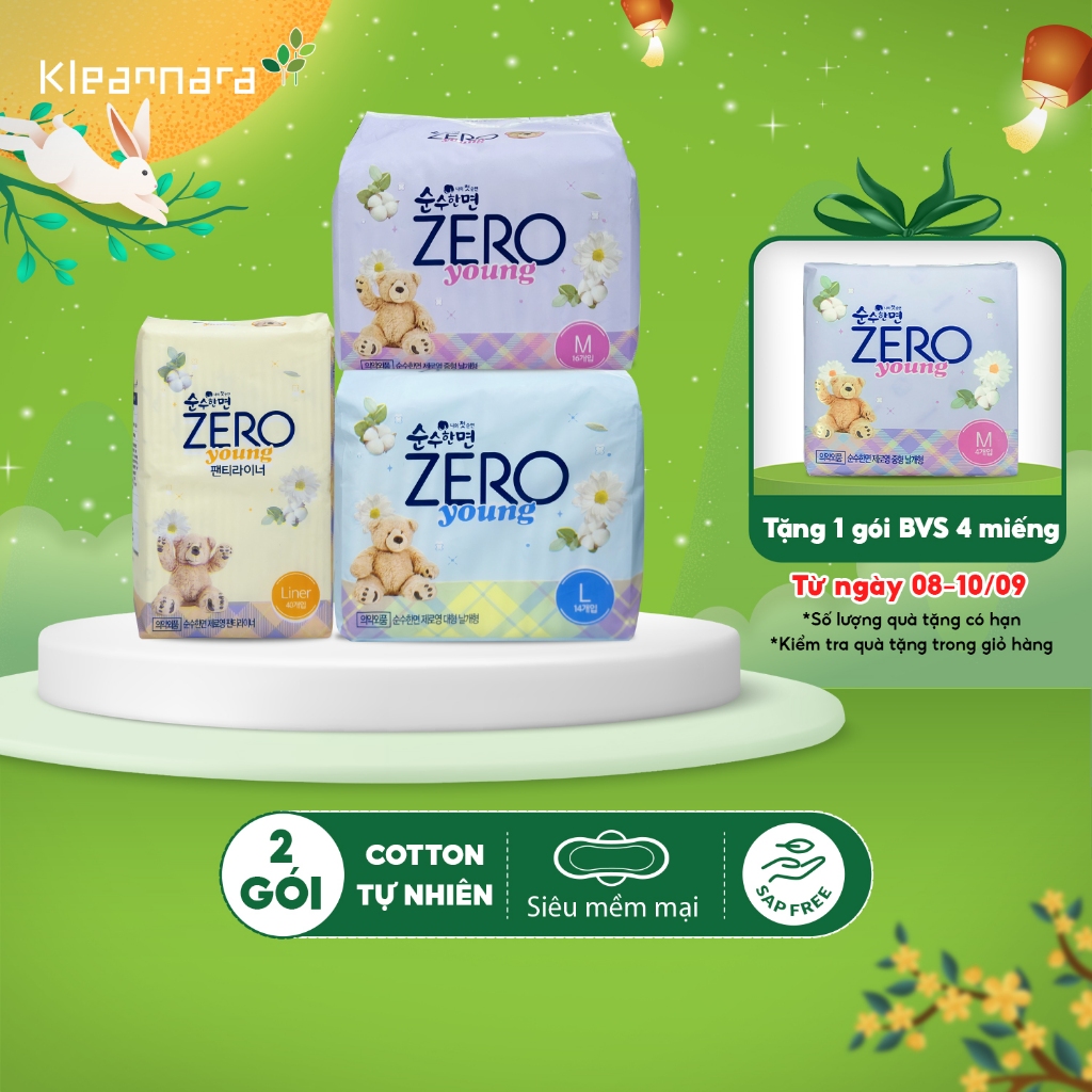 Combo 2 Băng Vệ Sinh Kleannara Zero Young Hàn Quốc Siêu Mềm Mại, Không Mùi Các Size