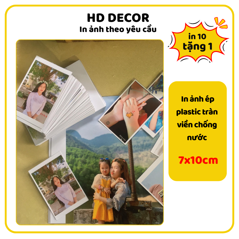 (ĐN) In ảnh 7x10cm ép plastic tràn viền chống nước, 10 tấm tặng 1 tấm