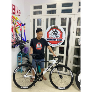  xe đạp thể thao fixed gear và single đen phối  trắng    kèm strap và đồ lắp  