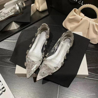 Giày cao gót quai trong Chị Đẹp Store Mika đính đá, giày bệt nữ đính đá 1 phân mã U99