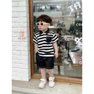 Set polo kẻ sọc  phối quần Jean mềm cho bé trai  Bộ quần áo mùa hè bé trai- ----MÃ POLO KẺ ĐEN TRẮNG QUẦN JEAN