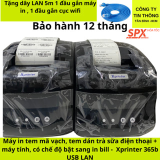 Máy in mã vạch Xprinter 365, In tem trà sữa, in bill  từ điện thoại Gắn dây Lan In wifi + in máy tính XP 365B USB + LAN