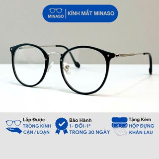 Gọng kính cận nữ nam cao cấp mắt tròn ngố không độ cá tính chống tia UV ánh sáng xanh phong cách Hàn Quốc đẹp MINASO 533