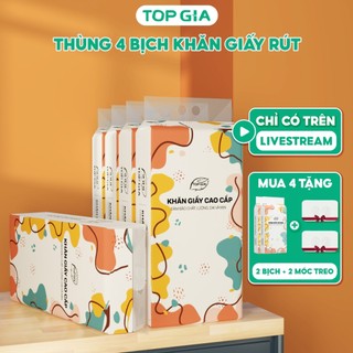 (LIVE) Khăn giấy treo tường Top Gia đa sắc thùng 4 tặng 2 bịch, làm từ 100% bột gỗ nguyên sinh